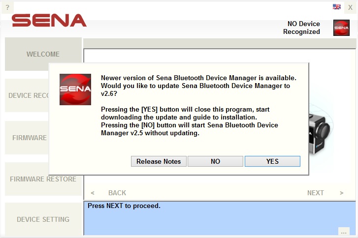 Sena device manager version history